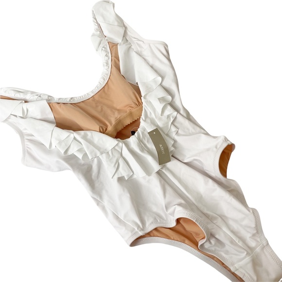 NWT J Crew White Ruffle Scoopback One Piece Swimsuit Size 10 - Picture 8 of 12